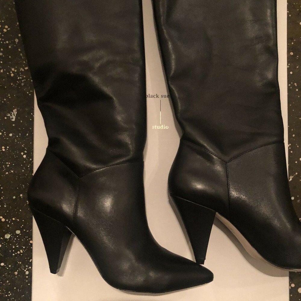 Black Suede Studio Karla Boots Black Heel Pointed 38.5 $450 - Picture 8 of 10